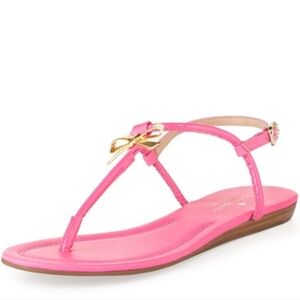 Kate Spade Hot Pink Tracie Patent Leather Sandals With Gold Bow Size 6